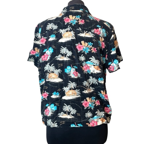 Havana Jacks Cafe Button Up Shirt Hawaiian Vacation Palms & Flowers Vintage - Picture 6 of 9